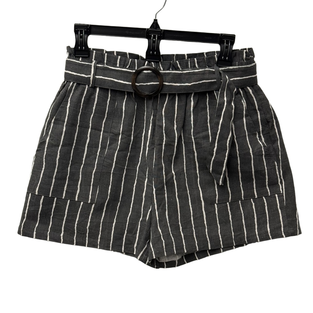NWT Sans Souci Striped Linen Blend Paperbag Shorts Medium - Picture 1 of 7